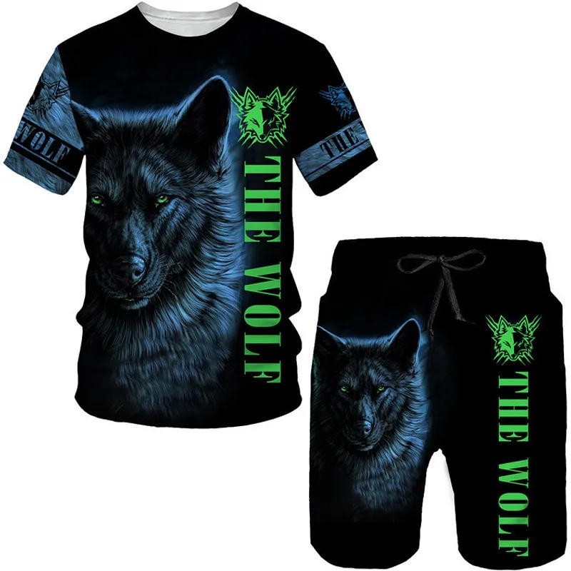 Ensemble t-shirt et pantalon à manches courtes pour hommes, survêtements College en 3D Animal Wolf, olympiques à la mode, vêtements respirants