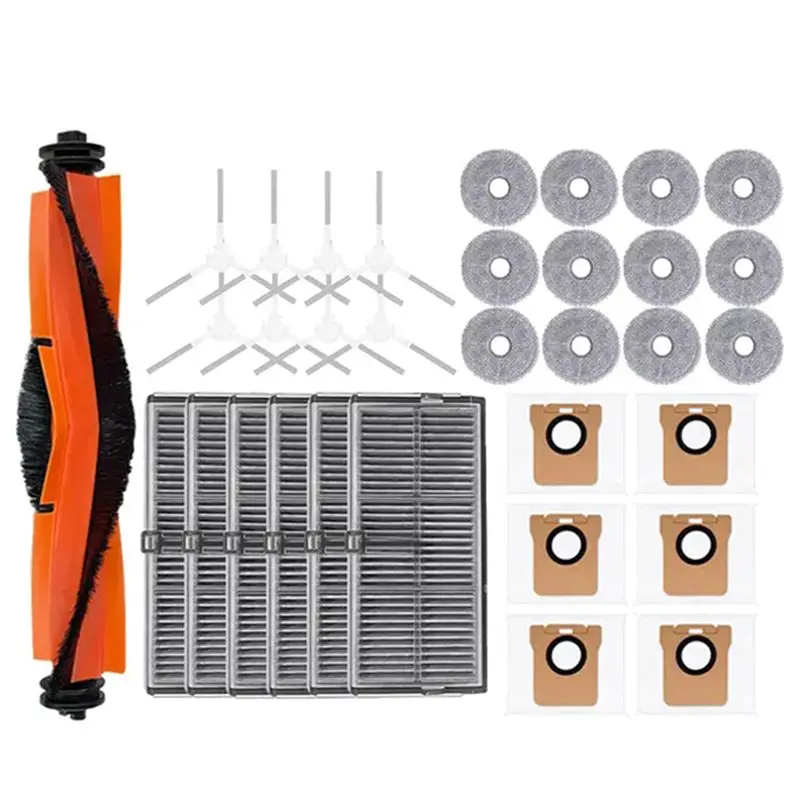 

A24F - Запасные части для робота-пылесоса Xiaomi Mijia M30S D103CN: основная и боковые щетки, HEPA-фильтры, салфетки для влажной уборки, мешки для сбора пыли