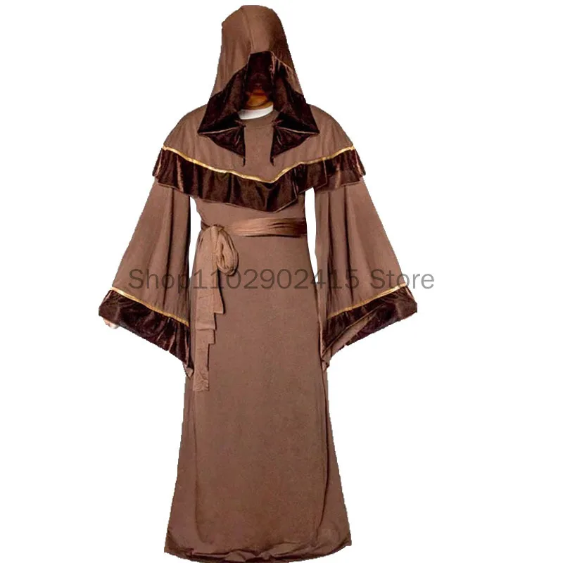 Costume Médiéval de Moine Religieux à Capuche pour Homme, Tenue d'Halloween, Sorcier, Frère, Tuck, Cape, Châle, Barrage, Everak