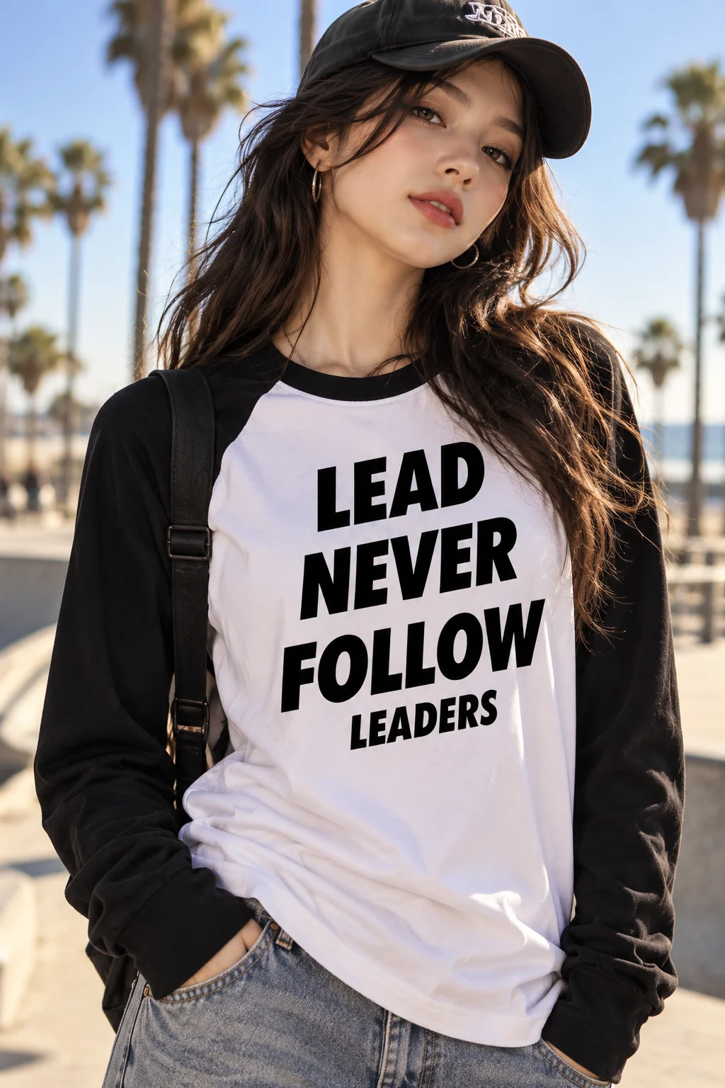Lead Never Follow Leaders Unisex Long Sleeve Tee 3D Letter Print Casual Baseball Tee Vintage Streetwear Ladies Top T Shirt Women