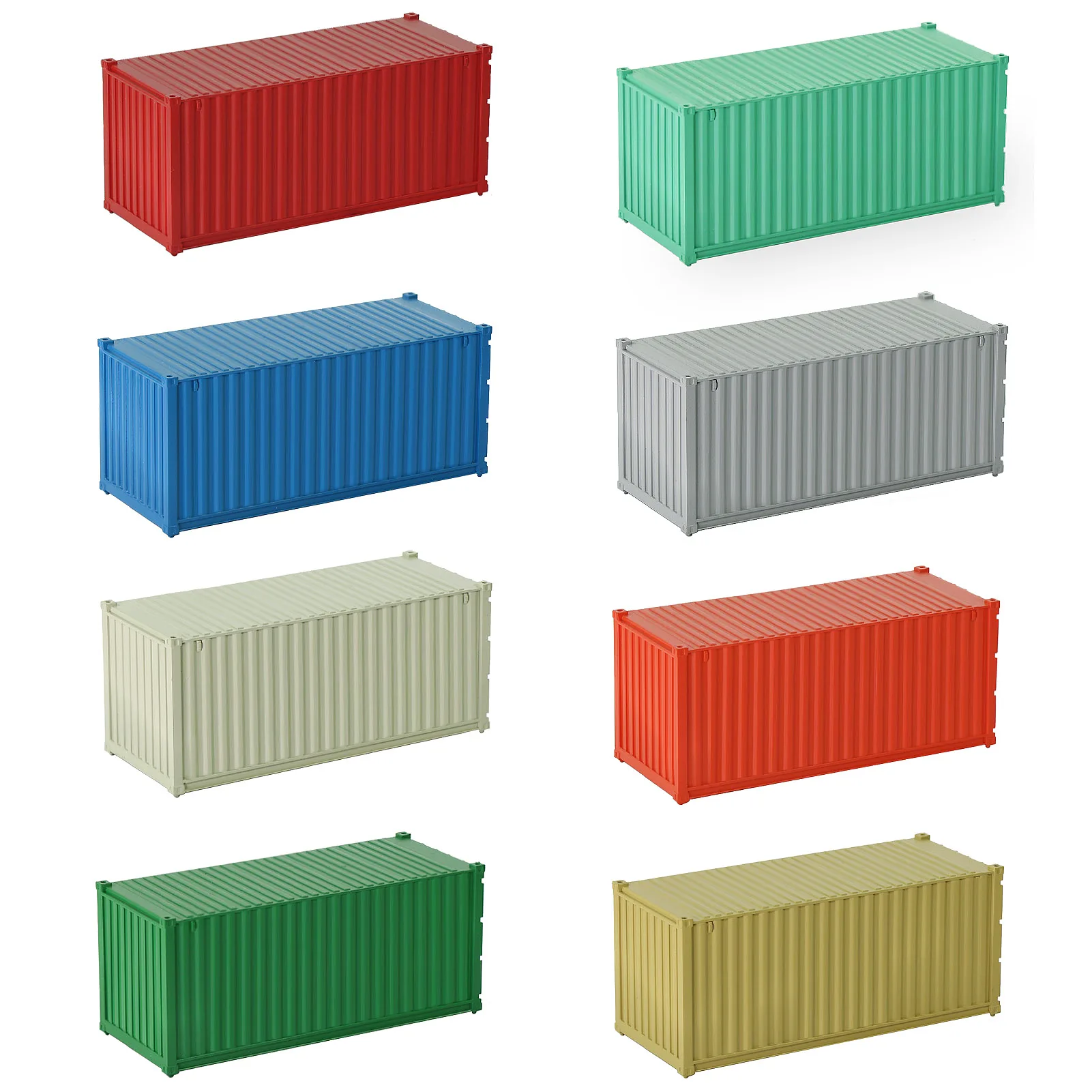 3pcs/8pcs HO Scale 1:87 Blank 20\' (ft) Shipping Containers Pure Color Ribbed Side Container Cargo Box C8720