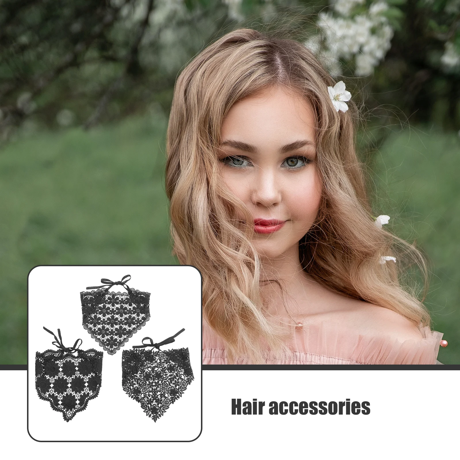 

3pcs Women Floral Hollow Hair Scarves Triangle Head Kerchief Lace Edge Headband For Any Occasion Comfortable Durable Headscarf