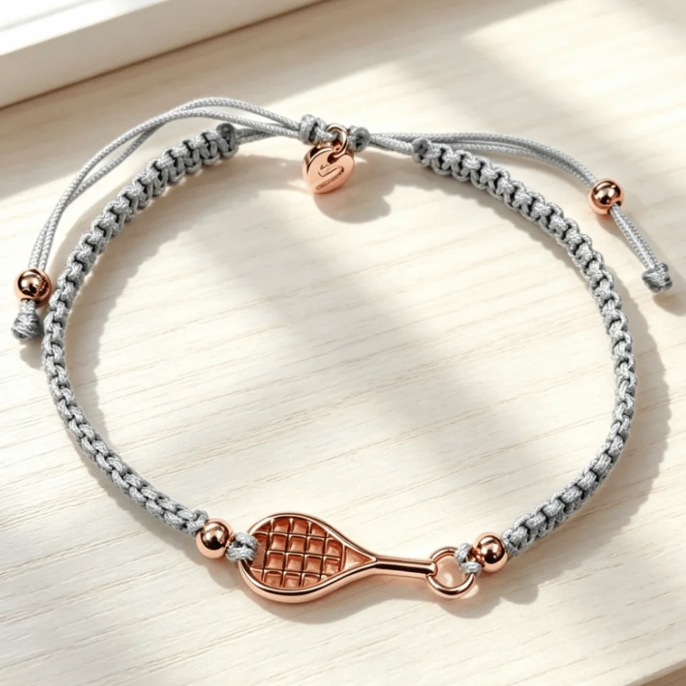 Adjustable Rope Chain Tennis Racket Bracelet Handwoven Lightweight Design Racket Charm Bracelet Copper Material Vintage Style