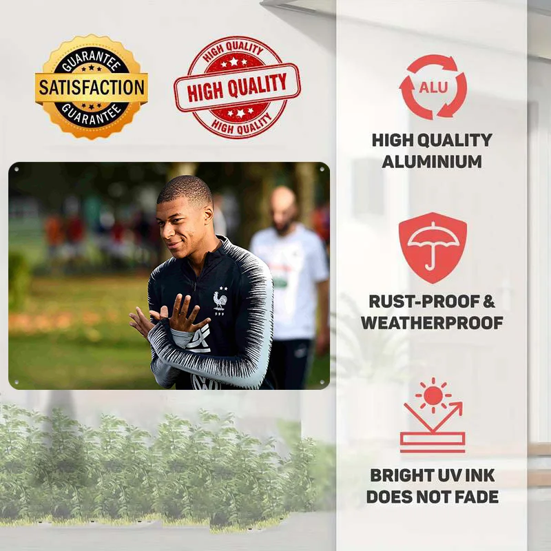 Kylian Mbappé Football Poster Customized Vintage Metal Signs Wall Art Retro Tin Plaque for Soccer Fans Bathroom Decor Coffee Bar