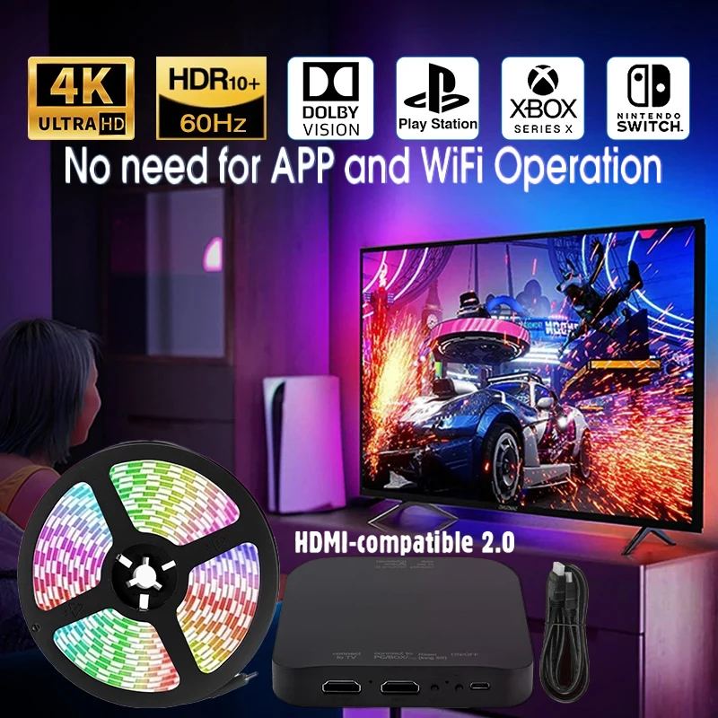 

Ambient TV Led Backlight 4K HDMI 2.0 Device Sync Box Smart Light Bar Strip WS2811 RGB LED Light Kit Костюм для экрана 40-85 дюймов