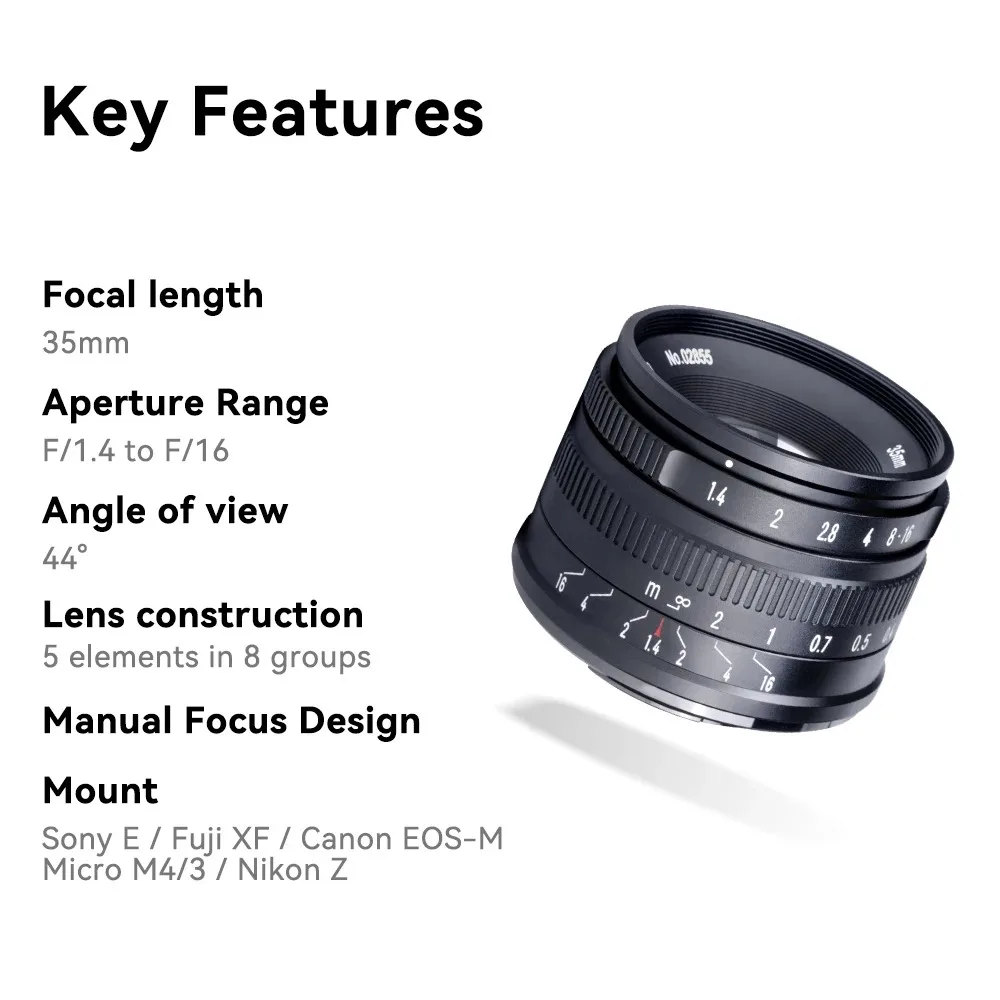 7artisans 35mm F1.4 Mark II APS-C Prime Lens For Sony ZVE10 NEX-6 Fujifilm FX Canon EOS-M Olympus Lumix M43 Nikon Z5 Canon RF