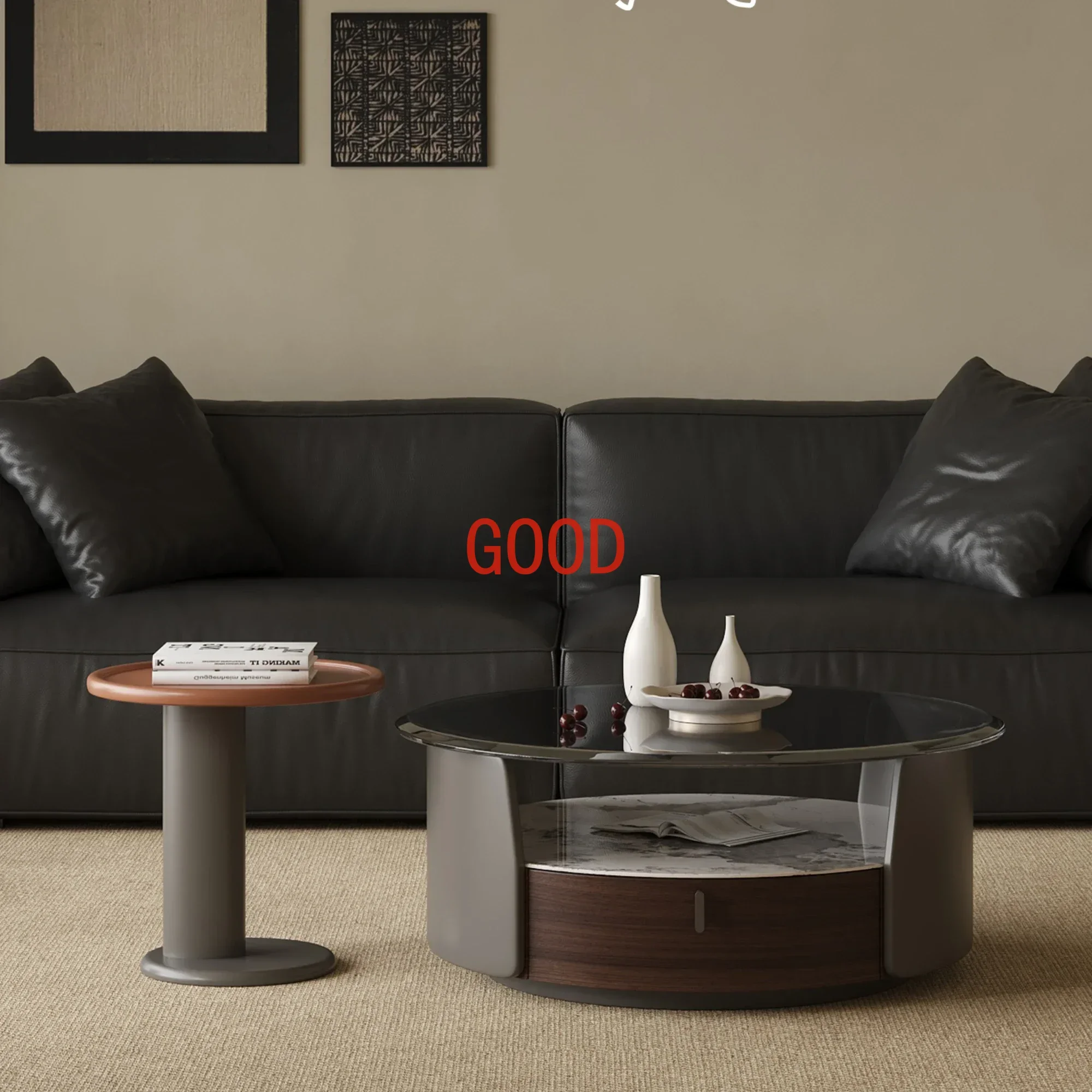 

Stone Plate Coffee Table Combination Household round High-Grade Living Room Modern Minimalist Tea Table