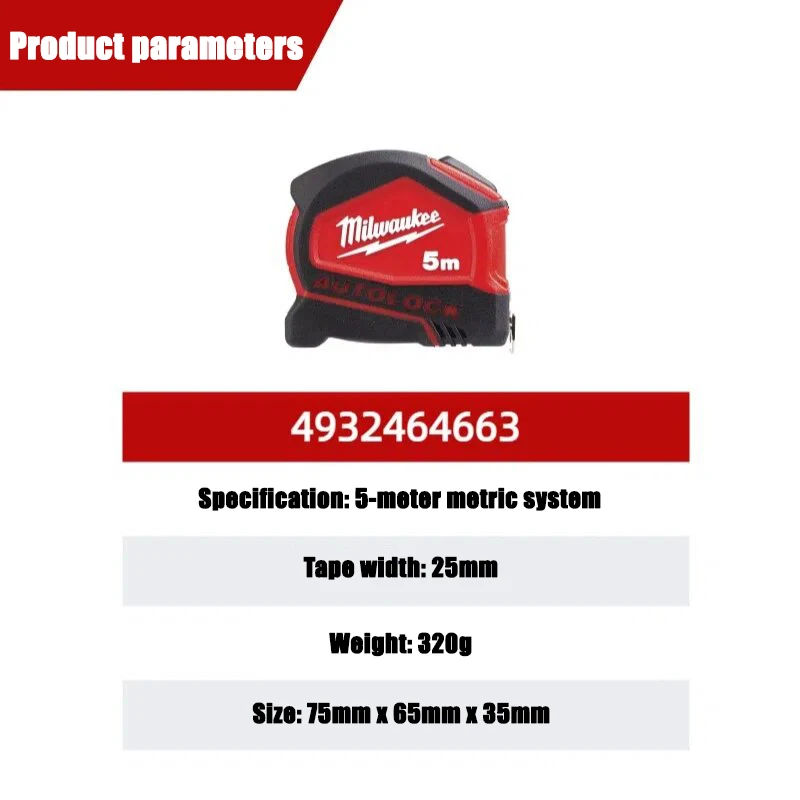 Milwaukee 5m und 8m selbstsichernde Maßbänder, hochpräzises Messwerkzeug für verstärkte Stahlspulen 48-22-6815/48-22-6818 – Detail 2