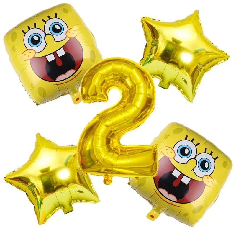 5 قطع الكرتون سبونجبوب سكوير التعبير بالونات مجموعة حفلة عيد ميلاد الألومنيوم احباط بالون الزفاف زينة استحمام الطفل #3