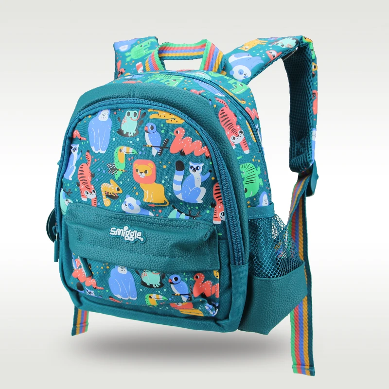 Australia smiggle original children's schoolbag boys backpack Deep Green Animal World cool kawaii 11 inch 1-3 years old