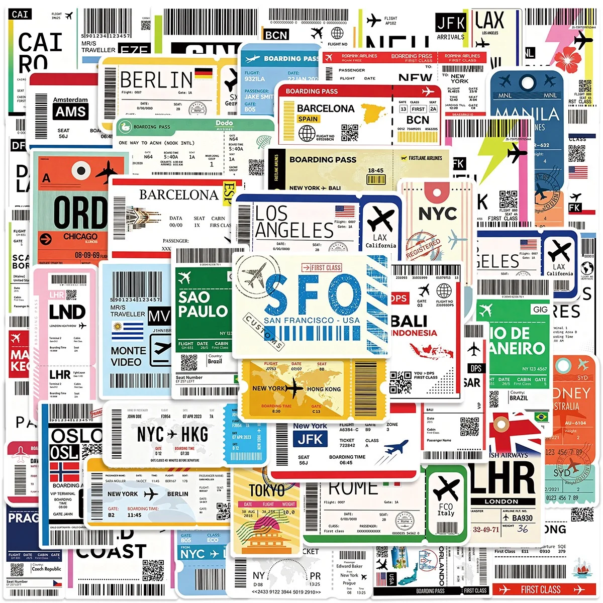 50 Pegatinas de Boletos de Avión y Tarjetas de Embarque, Graffiti DIY, para Equipaje de Viaje, Maleta, Teléfono, Guitarra, Laptop, Resistentes al Agua, Pegatinas Modernas