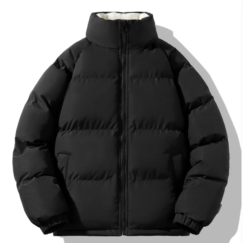 

for Men's women Winter Thick Warm Parka Coat Fleece Inside Male Solid Color Stand Collar Cotton Jacket Men Cotton Casual Outwear