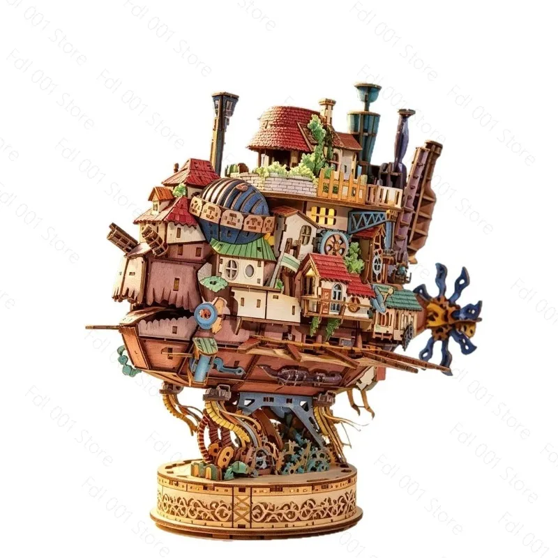 Mobile Castle Wooden Assembly Model Mechanical Transmission DIY Three-dimensional Puzzle Creative Handmade Ornament Gift