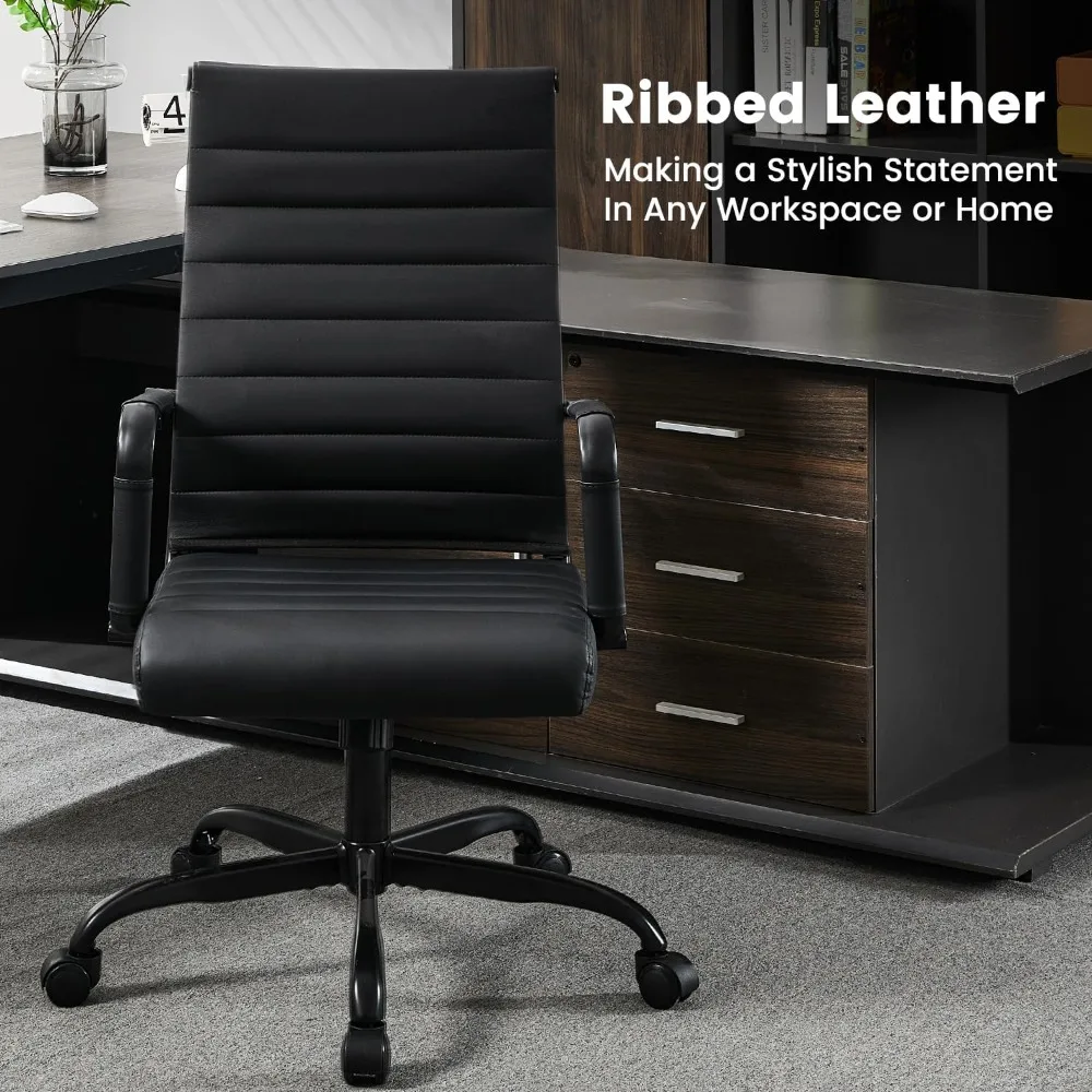 Leather Office Desk Chairs, Wheels-equipped Conference Room Seating, Modern Executive Computer Chairs with Arms for Guest Comfor