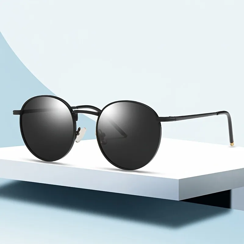 Vintage Klassische Damen-Sonnenbrille mit Rundem Metallrahmen, Hochwertige Mode-Brille zum Fahren und Angeln
