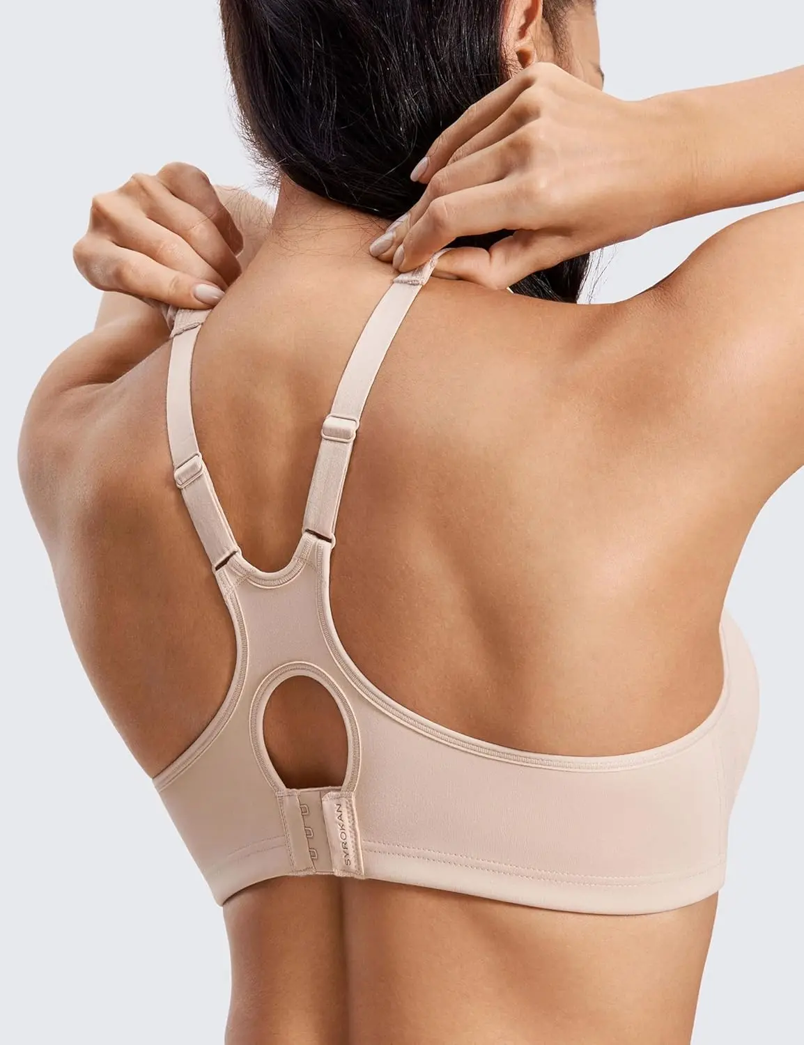 SYROKAN 여성용 고 영향도 스포츠 브래지어 높은 지원 Unlined Underwire Racerback Uniboob 운동 브래지어 없음