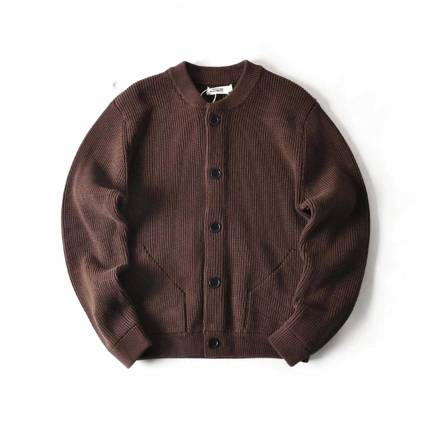 

American Heavyweight Washed 100% Cotton Ribbed Knit Cardigan for Men Autumn Winter Loose-Fit Round Neck Casual Sweater Coats