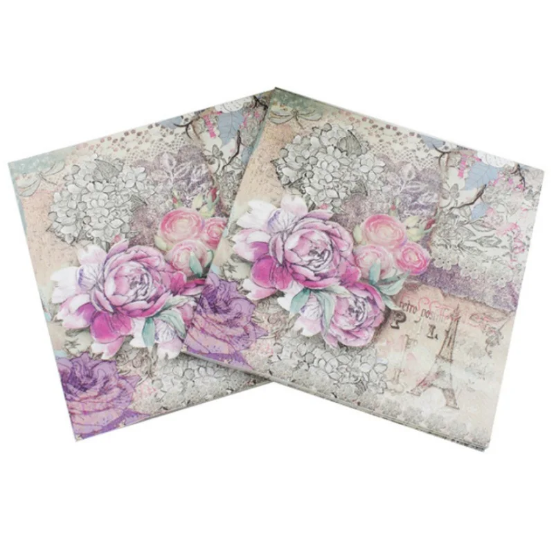 20pcs Floral Printed Napkins Papers Mouth Wiping Cloth Paper Towels for Weeding Party Dinner Hotel Wedding Table Setting