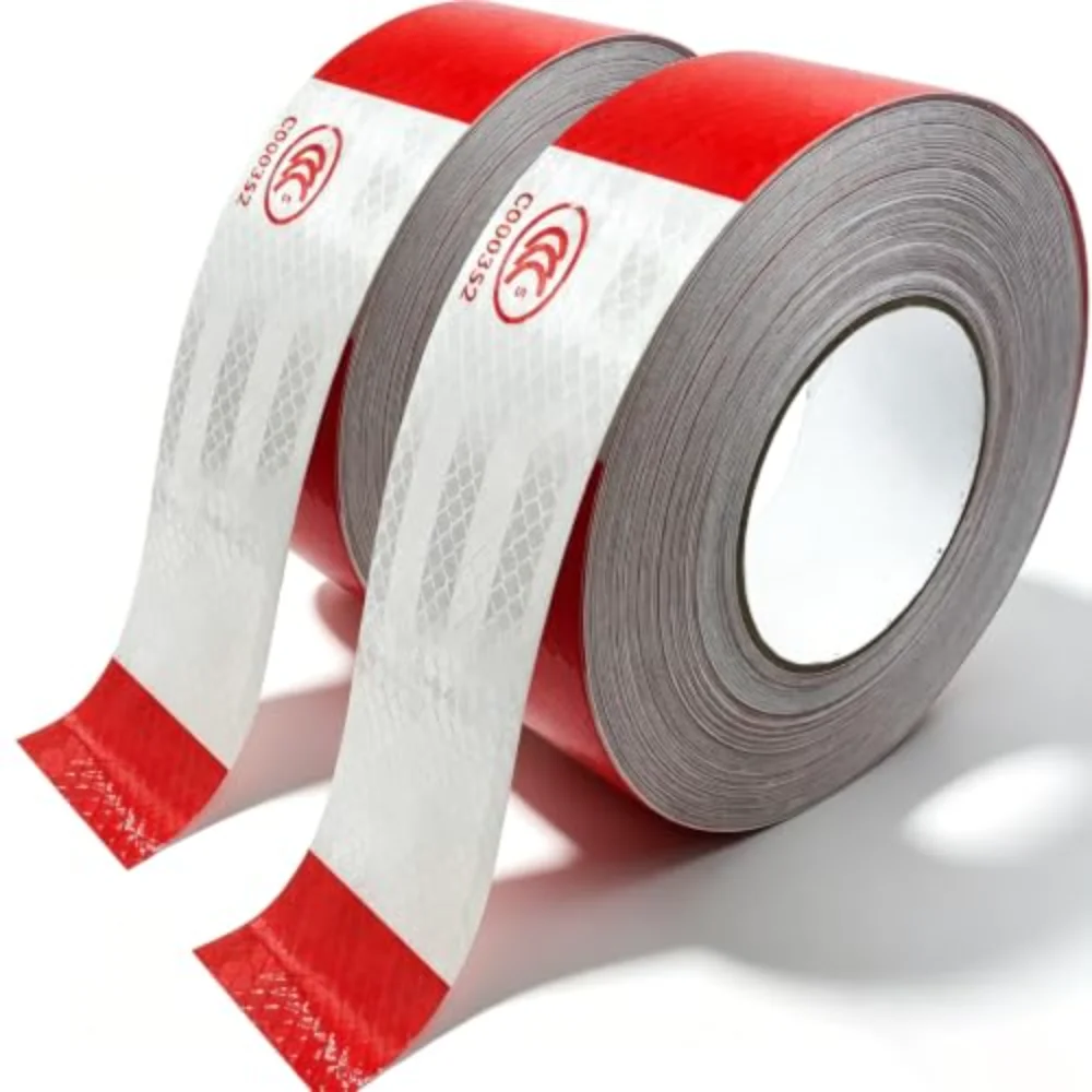 2 Roll Reflective Tape, Trailer Caution Tape Roll, Reflector Tape Outdoor Waterproof,Warning Tape for Vehicles, Boats,Signs