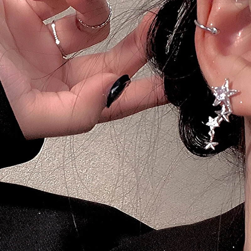 Shiny Zircon Star Tassel Earrings Women Korean Cute Elegant Pentagram Drop Earring Y2K Jewelry Wedding