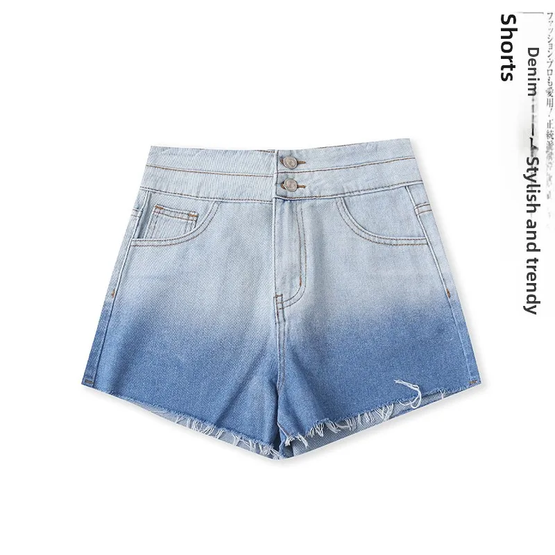 

High Waist Slim Fit Gradient Color Jeans Shorts Women's Fashionable Summer High Waist Bell Bottomed Hot Pants 16734