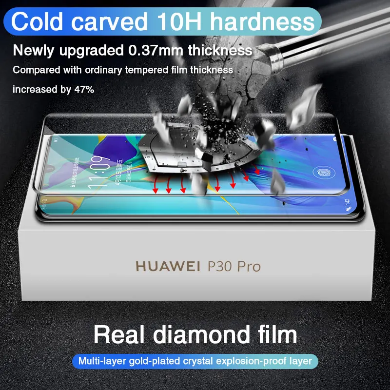 3D gebogenes gehärtetes Glas auf dem Displays chutz für Huawei P30 Pro P40 P20 Lite gehärtetes Glas für Huawei Mate 20 Pro 30 Lite