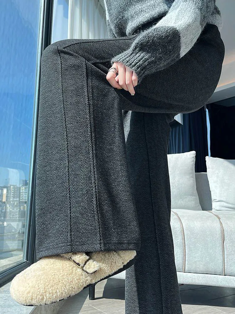 ملابس الثلوج فضفاضة مستقيمة السراويل الكورية موضة مرونة عالية الخصر المخملية اصطف Sweatpants المرأة عادية رشاقته الدافئة Pantalones