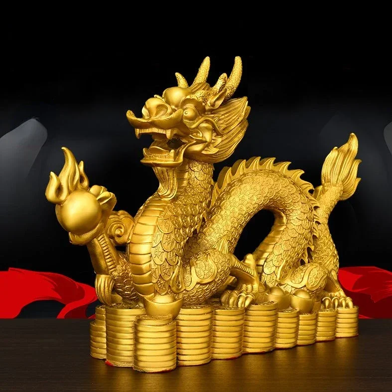 Feng Shui Brass Copper Dragon Ornament Hanlong Five-clawed Hundred Wealth Home Living Room Decor