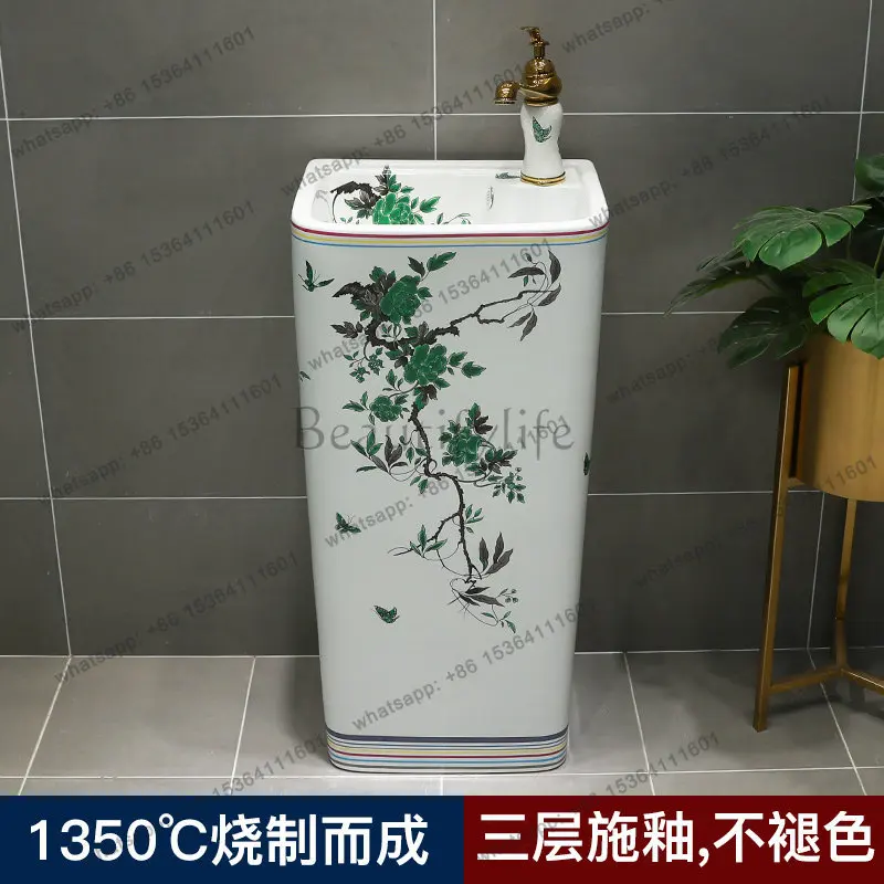 Ceramic column floor-standing washbasin bathroom vertical integrated floor-standing washbasin