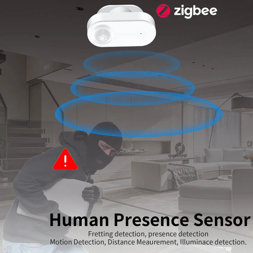 Zigbee Human Presence + PIR Motion Detection Sensor ความสว่างเครื่องตรวจจับแบตเตอรี่ดําเนินการสนับสนุน Zigbee2mqtt Home Assistant