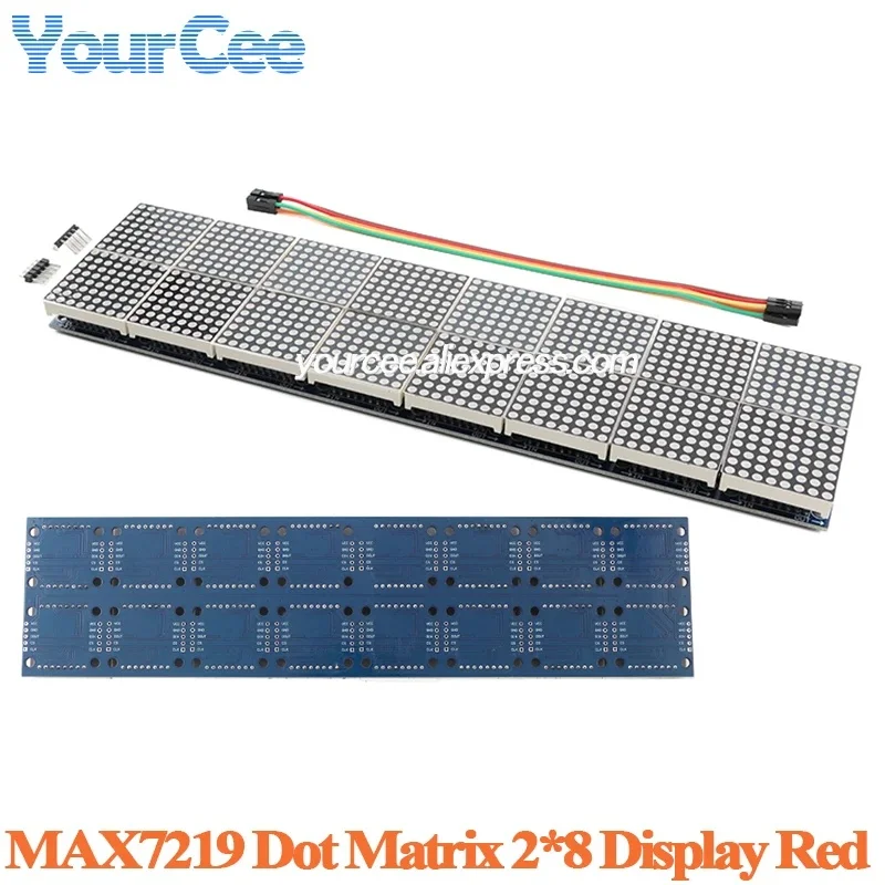 MAX7219 Dot Matrix Module 16 bit 2*8 2x8 LED Red display screen microcontroller controlled LED driver display Board with Cable