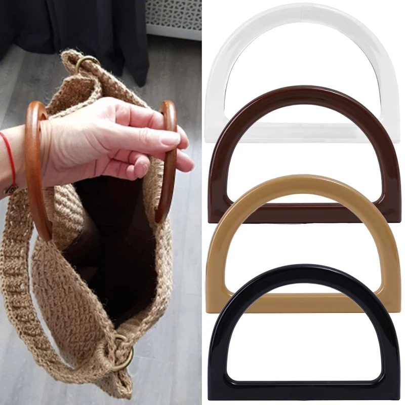 2 Stück Blatt mit runder Kante, trapezförmiges Holz, gewebter Taschengriff, dünner D-Eichen-Handtaschengriff, geeignet für Geldbörse, Retro-Tasche, Basteltasche