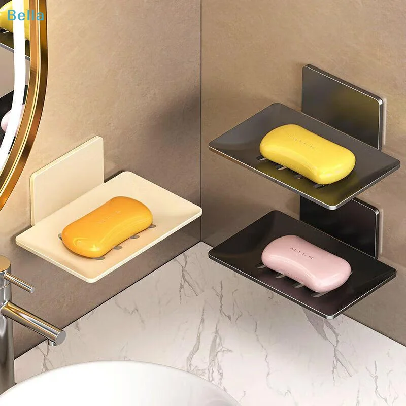 〔M〕No Need To Drill Holes Required Bathroom Soap Tray Wall Mounted Soap Sponge Holder Organizer Accessories Kitchen Soap Holder