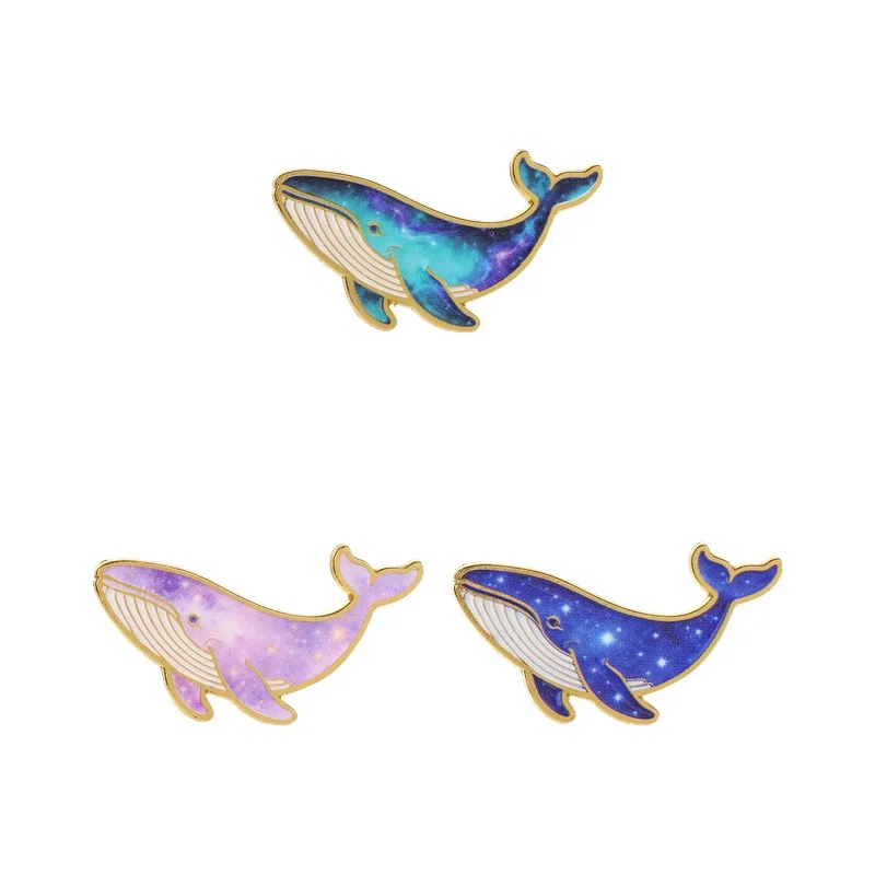 Colorful Galaxy Whale Badge Enamel Pins Starry Sky Marine Animals Metal Brooch Badge Backpack Clothing Accessories Jewelry Gifts