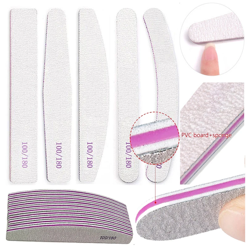 

3/5 Pcs Nail File Buffer 100/180 Grit Half Moon Double Side Sandpaper Nail Sanding Grinding Gel Nail Polish Nail Manicure Tool