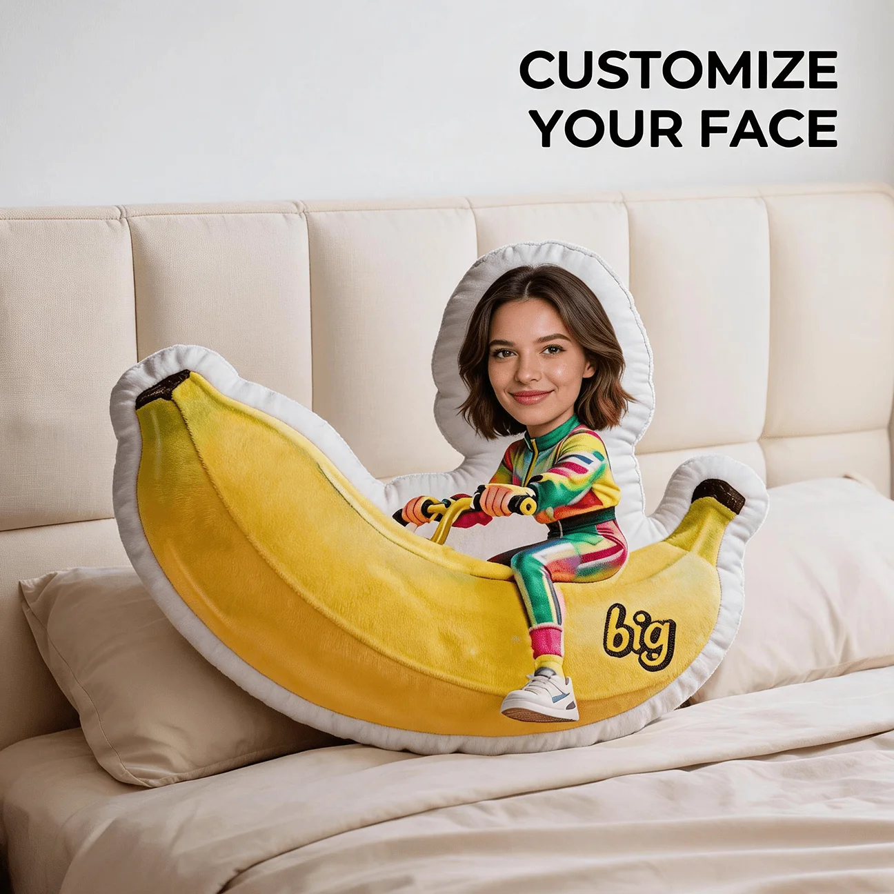 Personalized Banana Pillow with Your Photo - Custom Face Banana Cushion Suitable for Sofa & Bed Decor, Fruit Throw Pillow for Ad