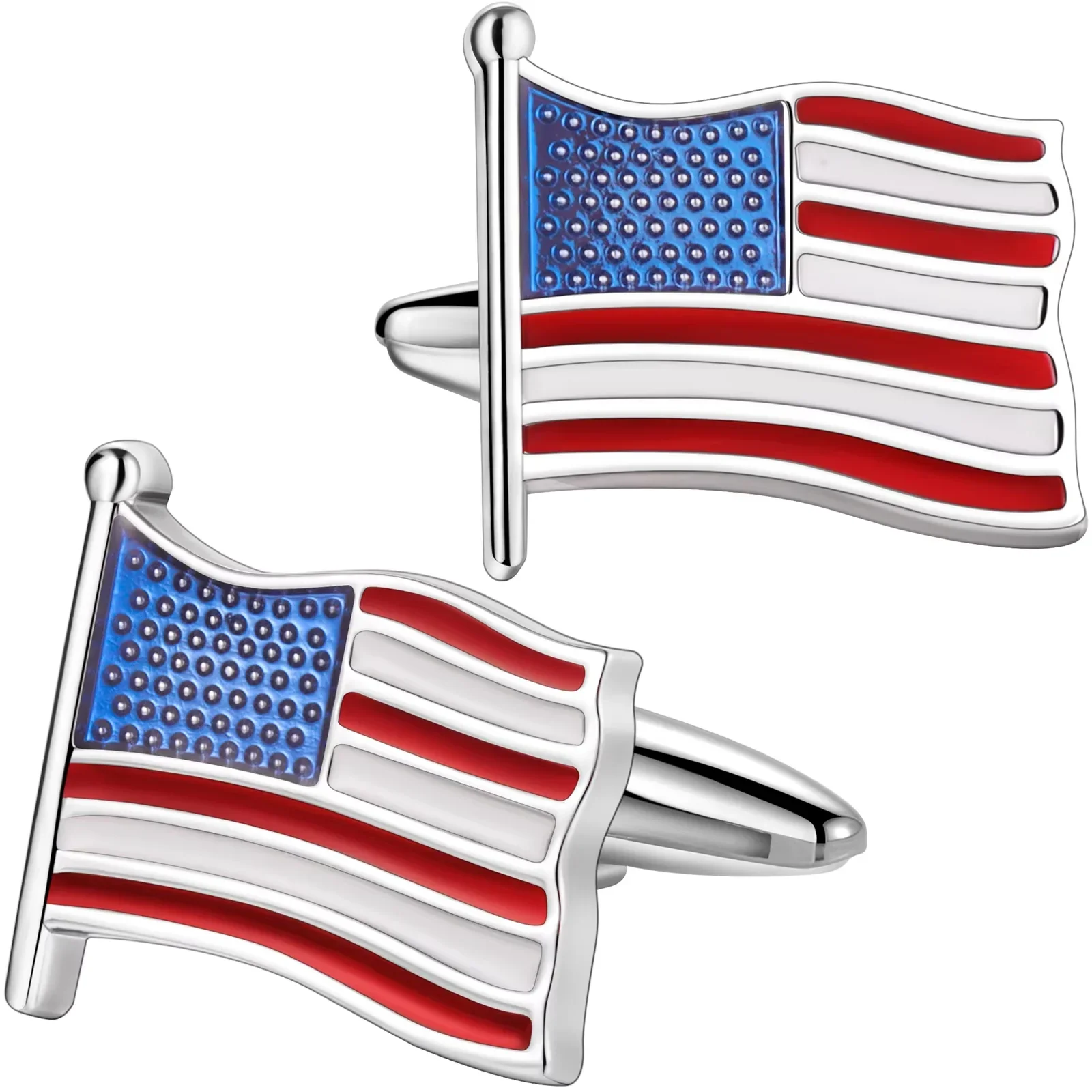 أزرار أكمام من المينا ذات لفة لامعة على شكل نجمة أمريكية، مجموعة أزرار أكمام من المينا المذهبة للأعمال للرجال، ملحقات بروش المخضرم/العريس