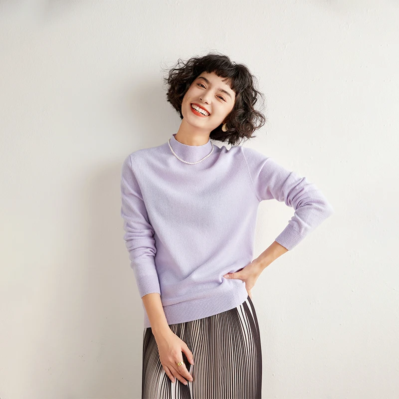 

Autumn/Winter New 100% Pure Cashmere Women's Sweater Knitted Half High Collar Bottom Sweater Women's Top 30 Colors