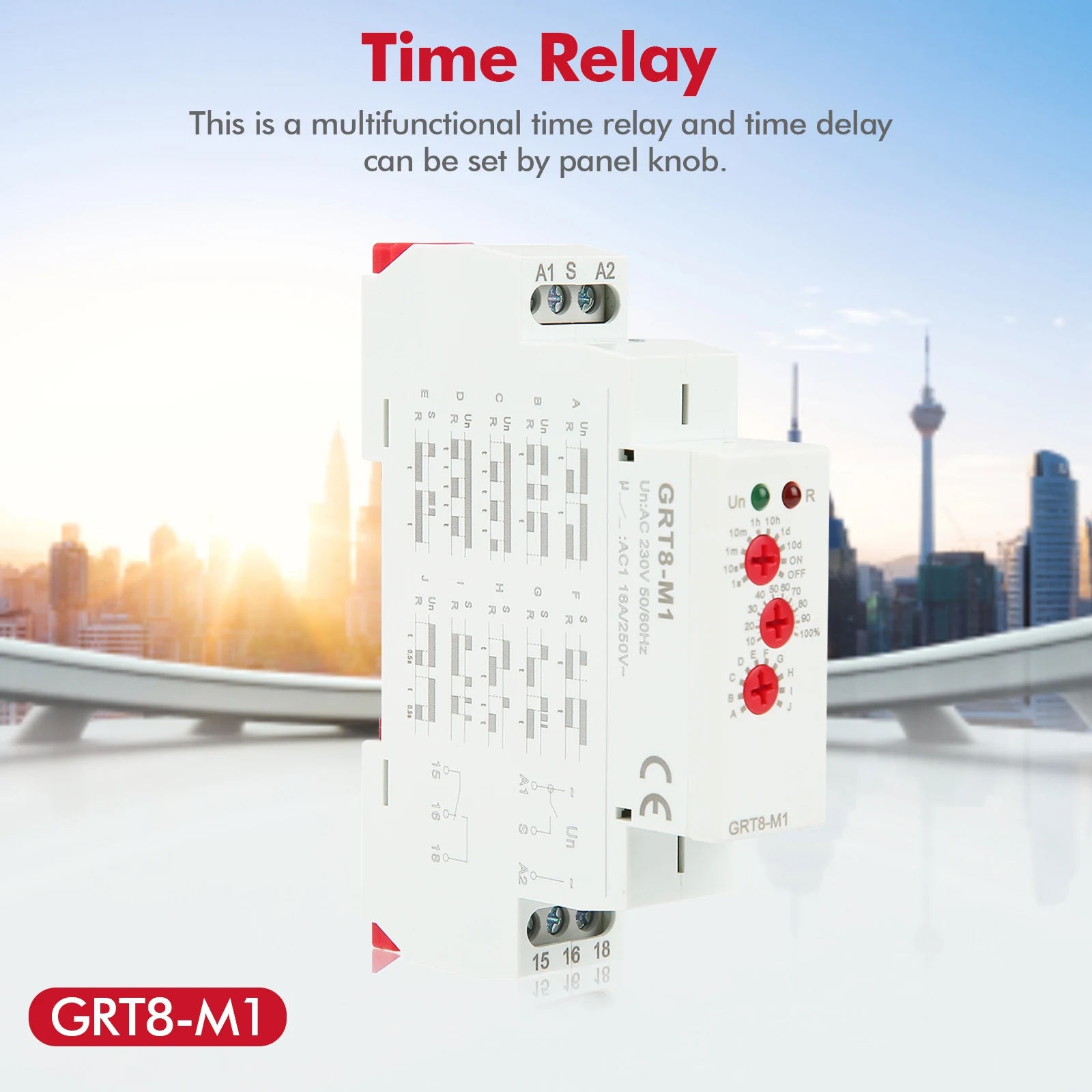 

GRT8-M1 Multifunctional Delay Time Relay with 10 Functions DIN Rail Mount AC 220V Multifunctional Delay Time Relay Delay Relay