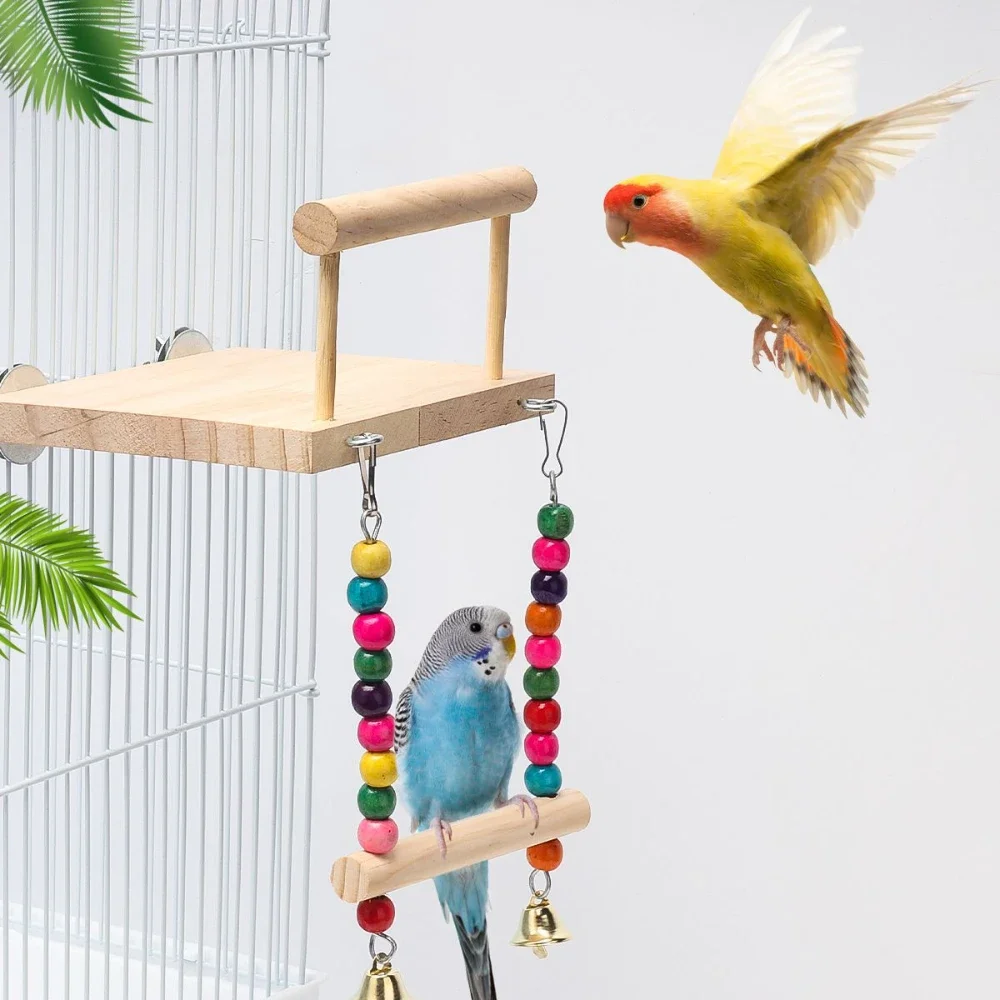 Vogel Schaukel Spielzeug Holz Papagei Barsch Ständer Playstand mit Kauperlen Käfig Spielplatz für Wellensittich Vögel Käfig Dekorationen