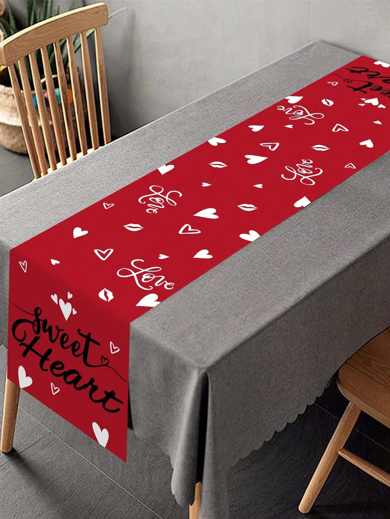 1 Stück Valentinstag-Tischläufer, rote Herz-Tischdecke mit karierten Streifen, Valentinstag-Tischläufer, Dekoration zum Hochzeitstag