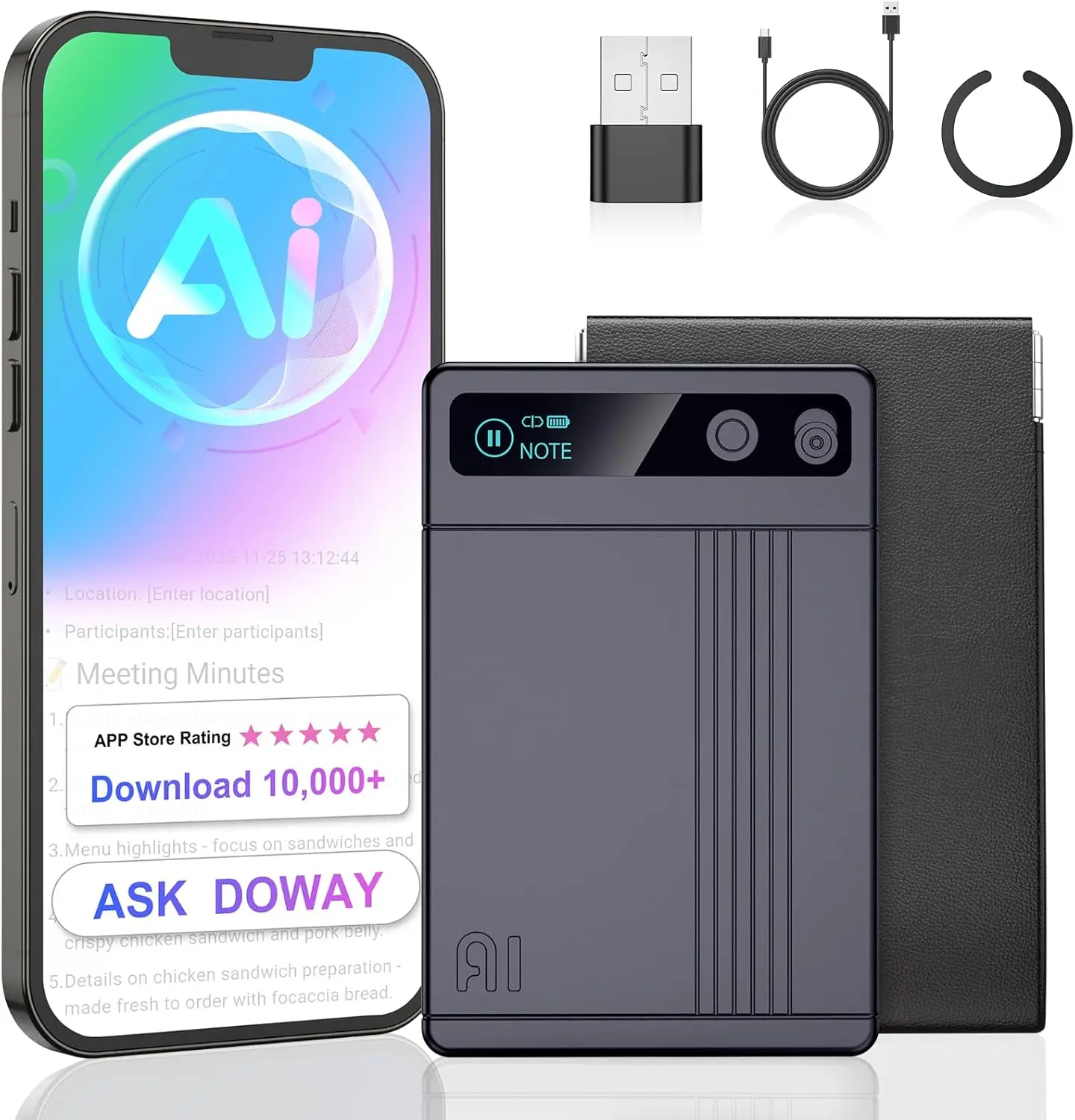 Voice Activated Recorder, Digital Voice Recorder for Lectures, Meetings, Calls, Interviews, AI Note Taking Device Supports 152 Languages with No Subscription, 64GB, Noise Reduction, 72-Hrs Endurance