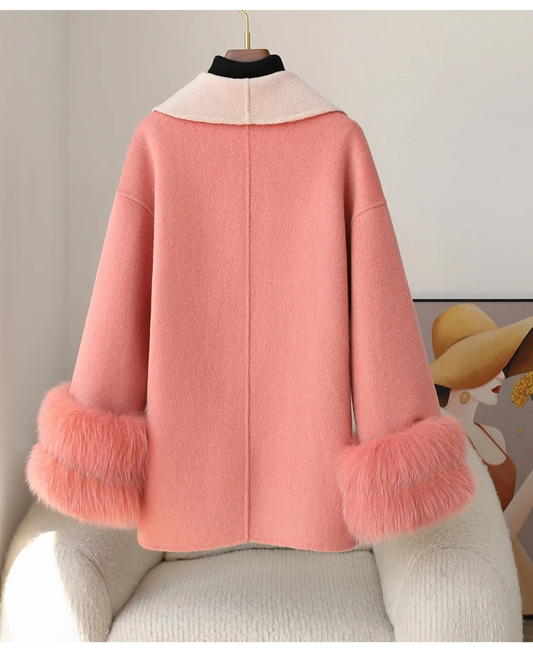 2024 Wool Coat Women Ladies Real Fur Coat Autumn Winter Jacket Women With Belt Outerwear