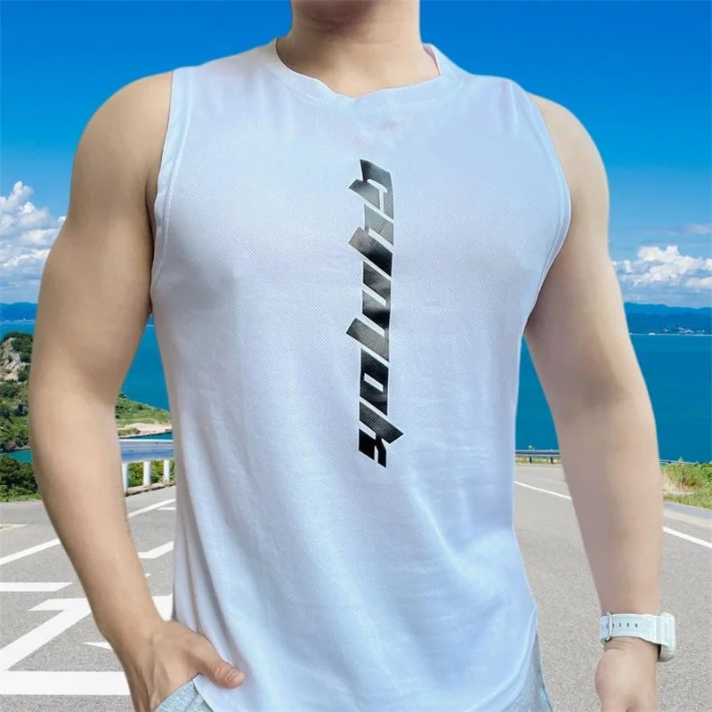 Summer Men Running Vest Loose fitness T-shirt Sports undershirt Quick Dry Mesh Vest print Training Breathable Tank Top men tops