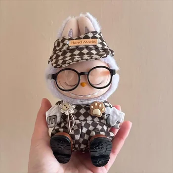 15-17cm Labubu 옷 복장 v1/v2 마카롱 레트로 영국 격자 무늬 수제 옷 labubu 천 세트