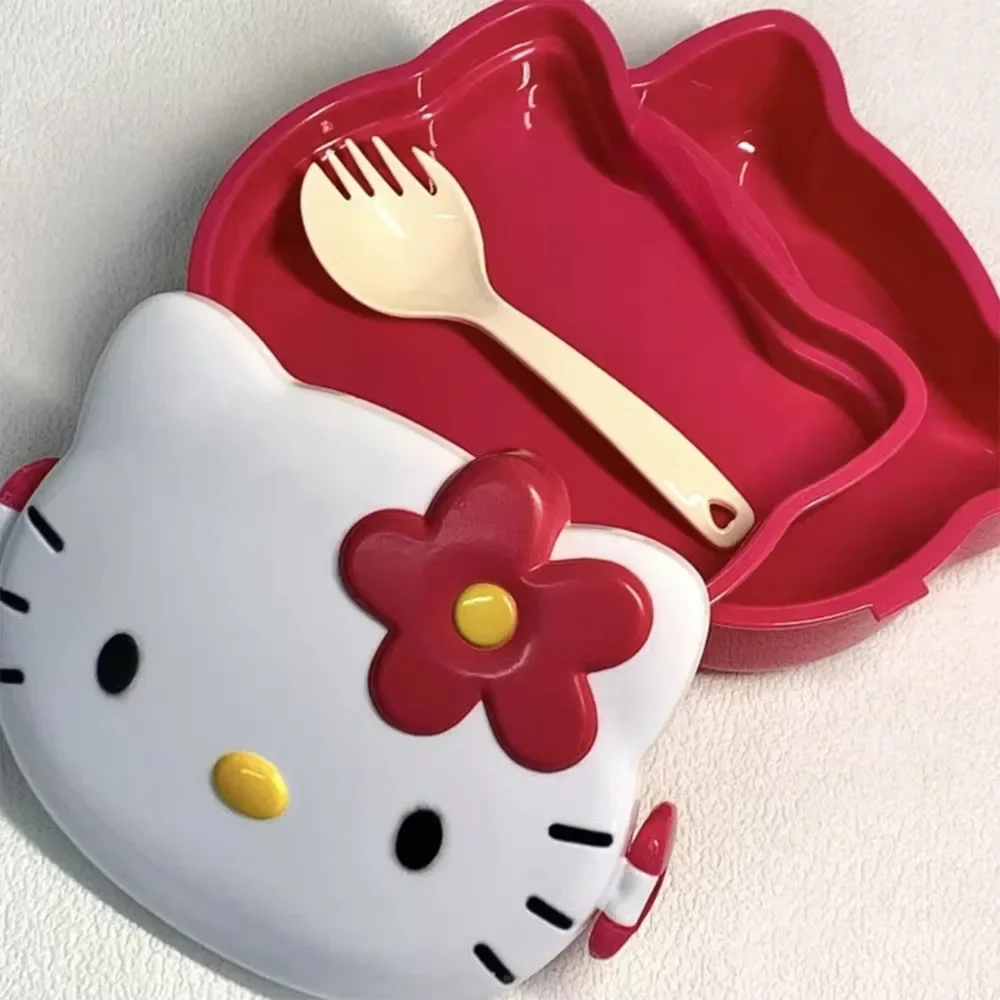 Cute Hello Kitty Shaped Lunch Box Portable Cartoon Bento Box With Spoon Fork Snack Food Storage Container Birthday Present view 5