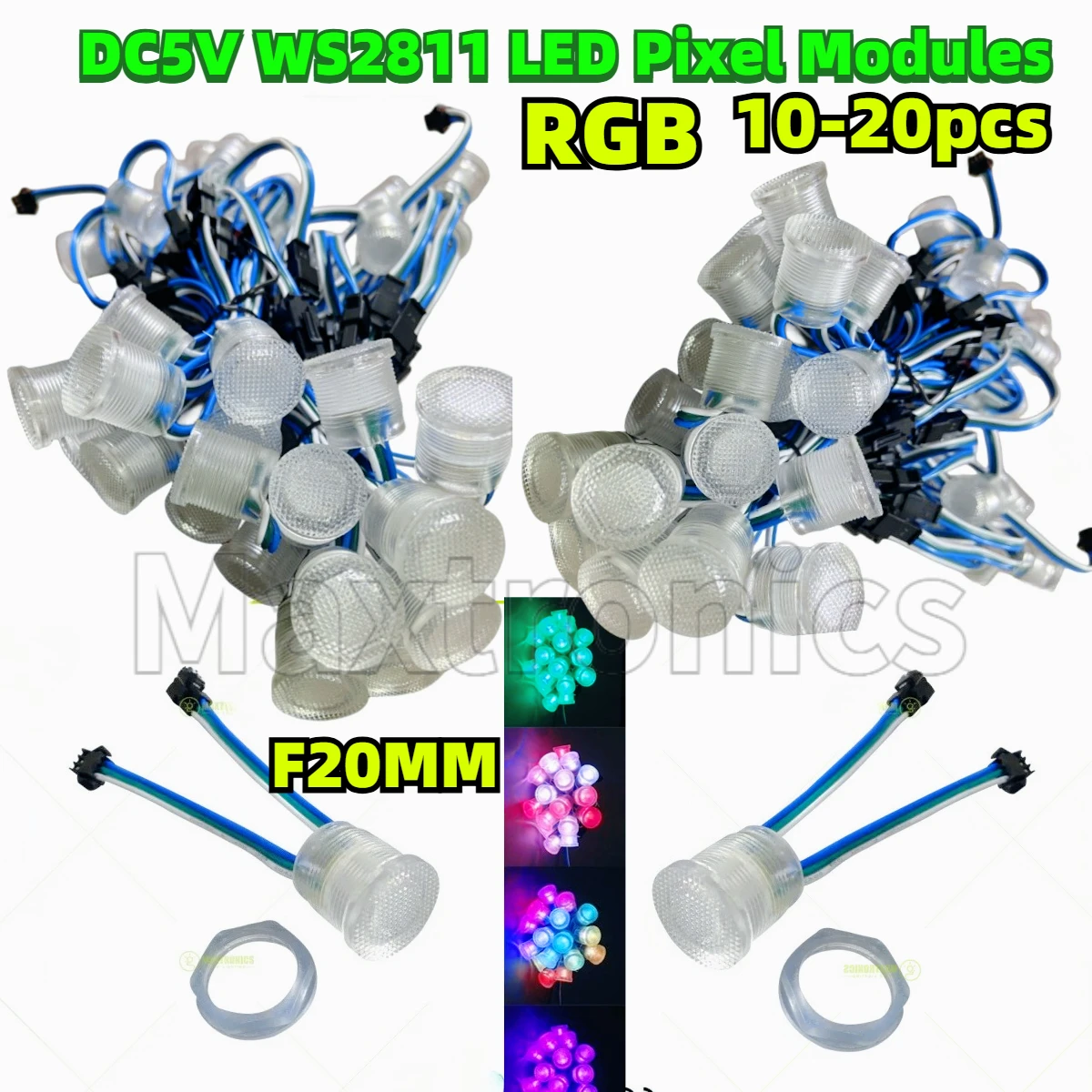 NEW 10-20PCS/lot DC5V WS2811 LED Pixel 20mm SMD5050 RGB 1 LEDs WS2811 IC Waterproof Point Light Diameter LED Pixel Module String