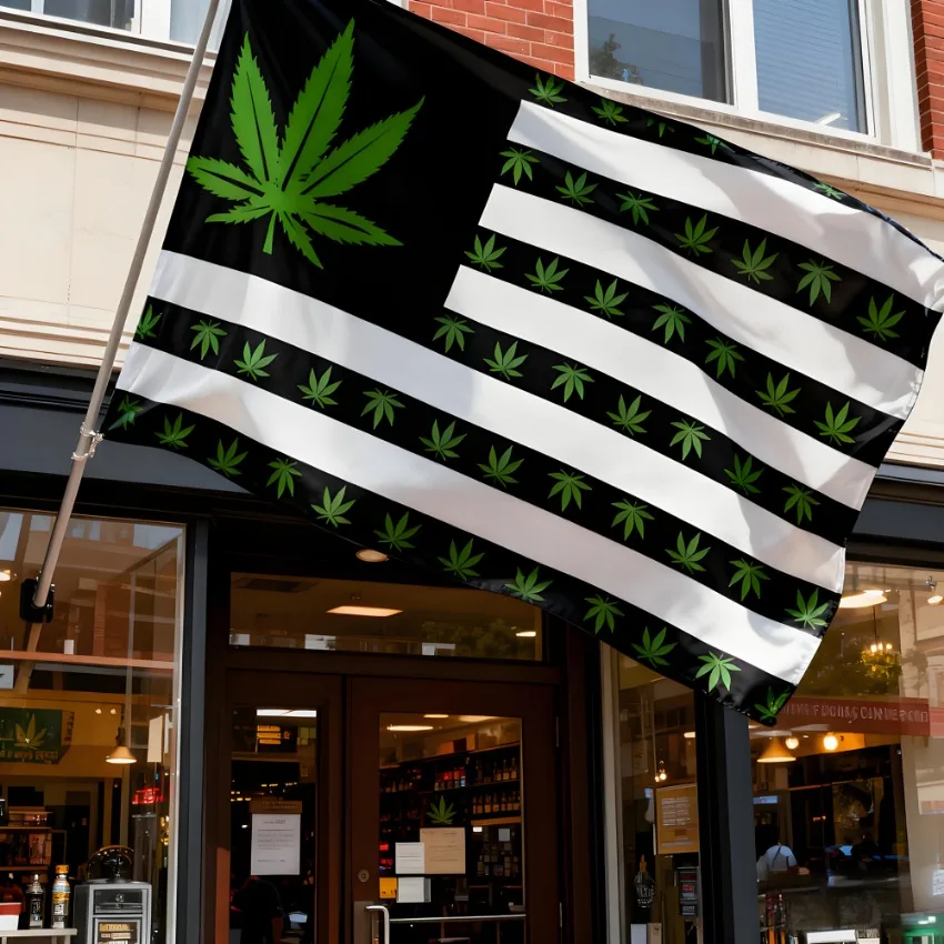 Green Weed Flag 3x5Ft Cannabis Leaf Print Banner Outdoor Garden Yard Patio Decoration Durable Fabric Flag