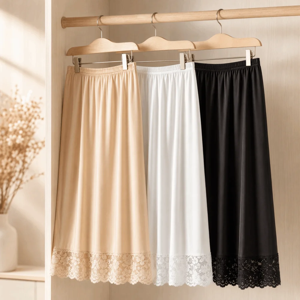 Thin Ice Silk Modal Female Half Length Skirt Lace Anti-glare Innerwear Short Skirt Anti-Penetrating Mesh Flower Basic Underskirt