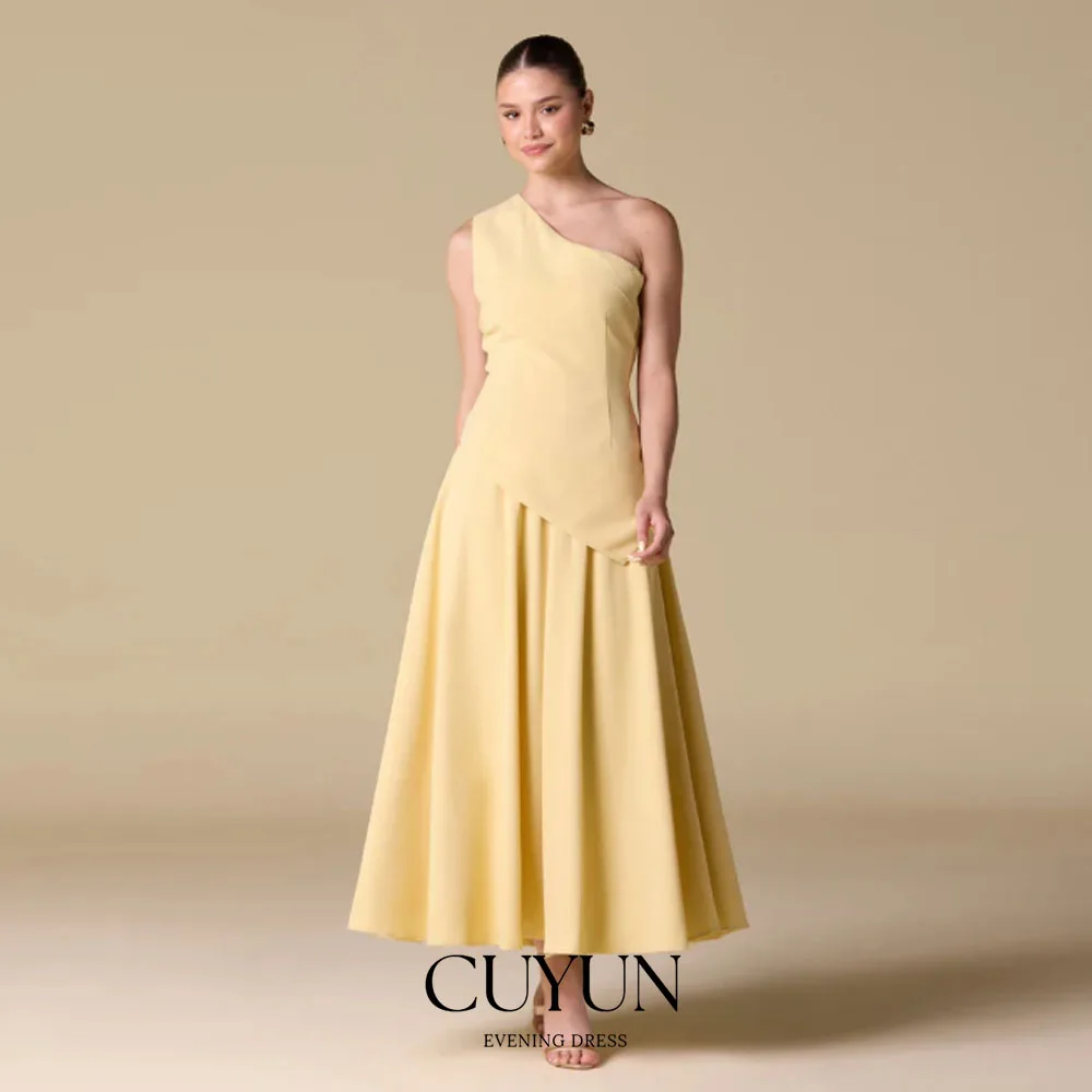 

CUYUN One Shoulder Yellow Midi Dress A Line Pleated Simple Prom Dresses Customized Ankle-Length Evening Party Dresses 2026